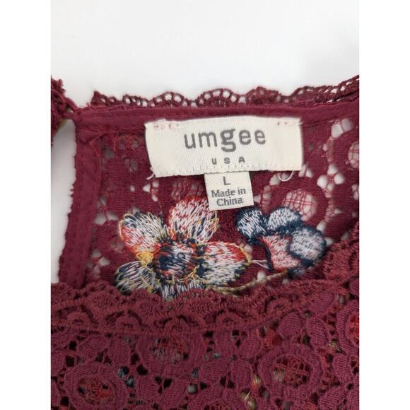 Umgee Women’s Size L Boho Lace Floral Embroidered Shift Dress Lined Red Burgundy - Picture 7 of 10